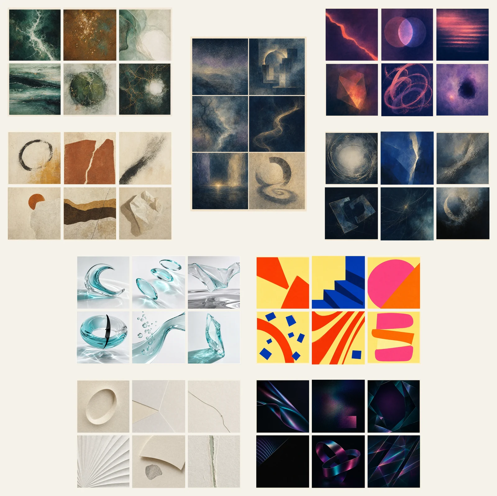 Fifty-four abstract compositions in color, light and texture
